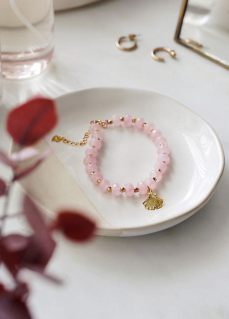 Rose Quartz Stone Bracelet with Gold Tone Detail by Xander