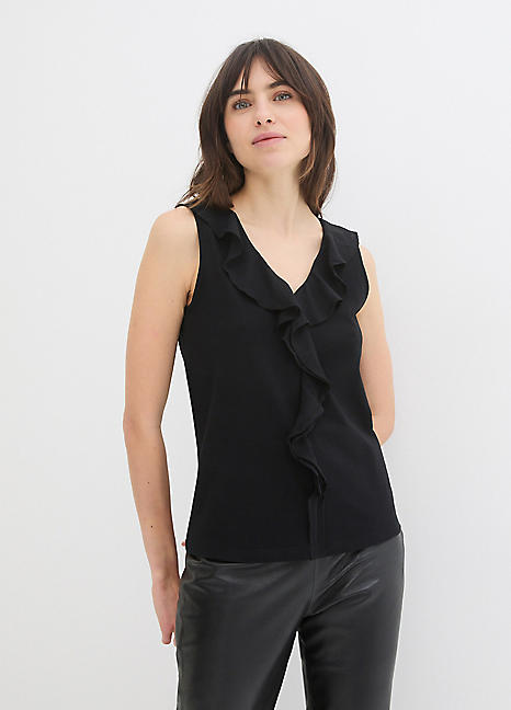 black ruffle sleeveless top