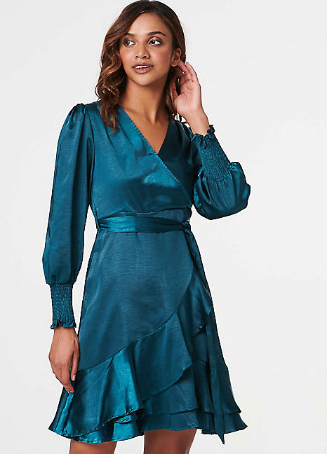 Satin Frill Detail Wrap Dress by Izabel London