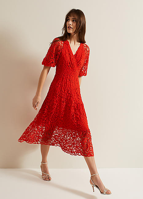 Phase Eight☆Rimsha レース ミディ ドレス【UK発】 希少 美品 Phase eight ワンピース ドレス ピンク キャサリン妃