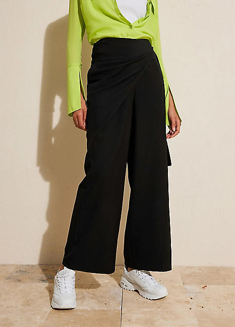 Side Tie Wide Leg Trousers by bonprix | Look Again