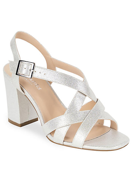 Silver block heel sandals hotsell wide fit