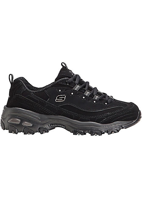 black skechers lace up trainers