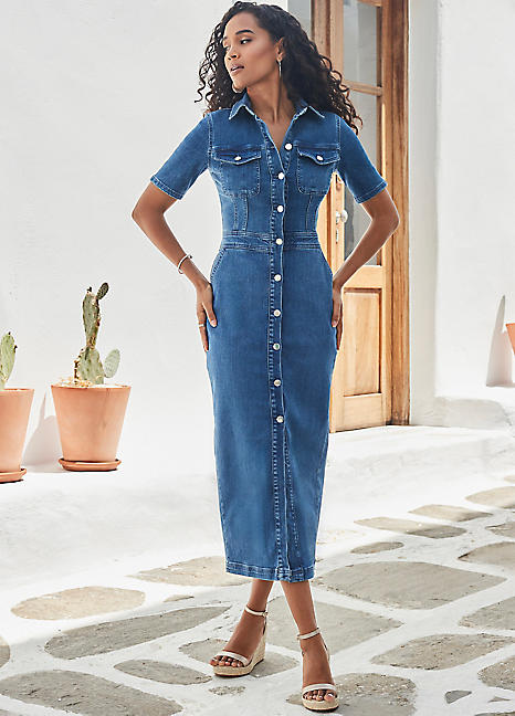 midi dress sandra jeans Sosandar Denim Midi Dress