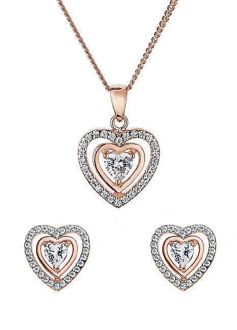 Cubic Zirconia and Sterling Silver and Gold Plated Heart Pendant 