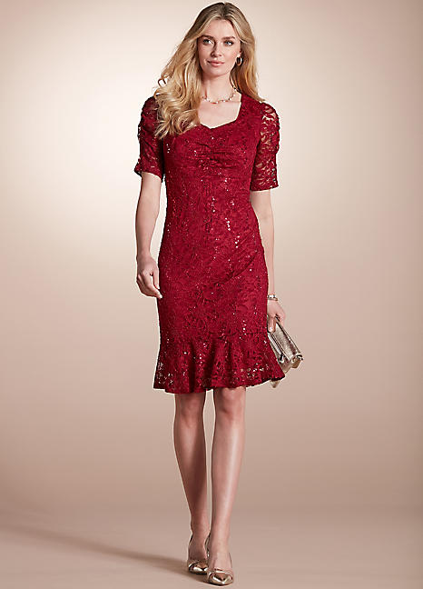 red lace sequin dress