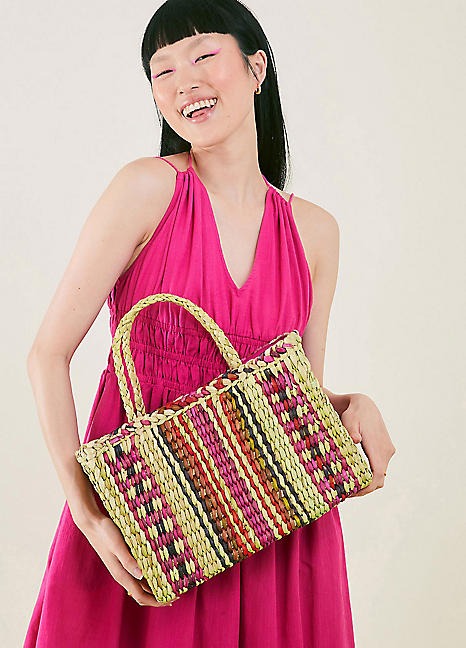 Stripe Straw Basket Bag by Accessorize Look Again