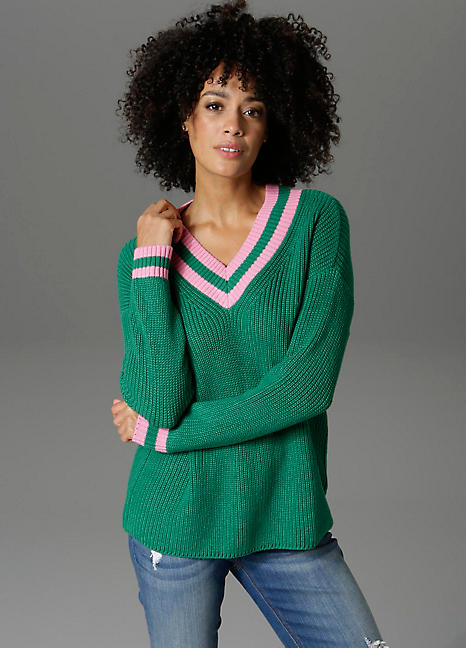 striped v neck jumper