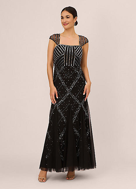 Studio Beaded Cap Sleeve Gown by Adrianna Papell