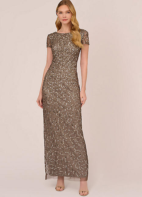 Studio Beaded Short Sleeve Gown by Adrianna Papell Look Again