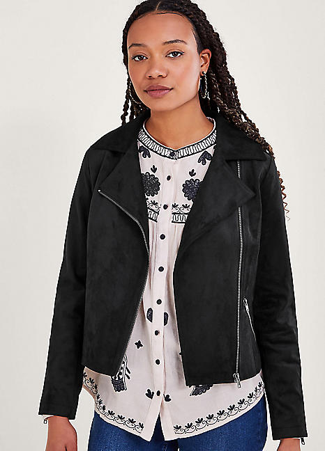 womens black suede biker jacket