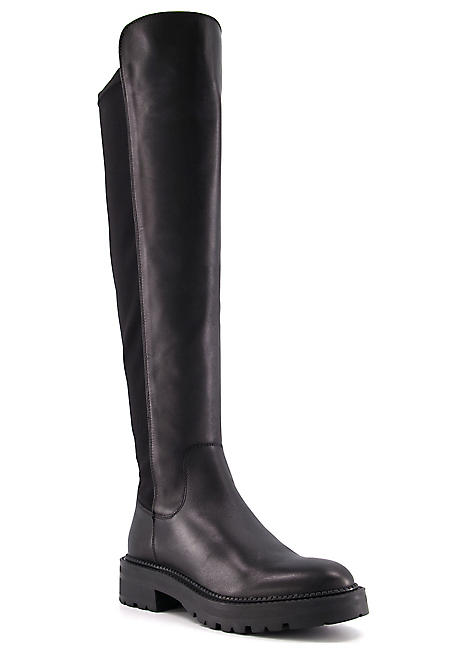 Tella Black Chunky Leather Knee-High Boots by Dune London Look Again