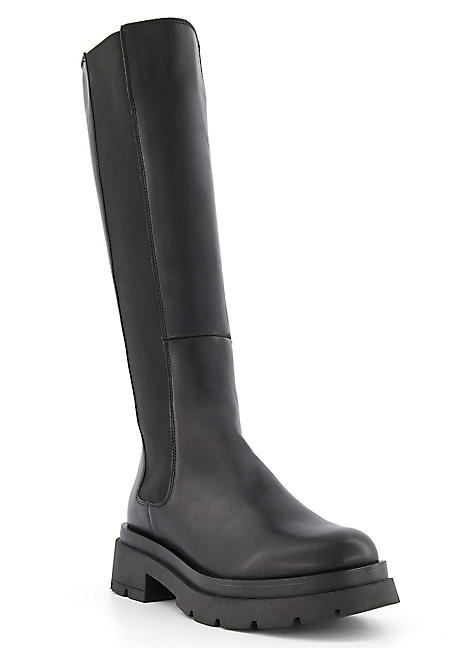 Dune black leather knee high clearance boots