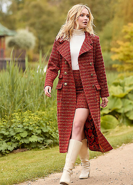 Textured Tweed Double Breasted Maxi Coat by Joe Browns Look Again