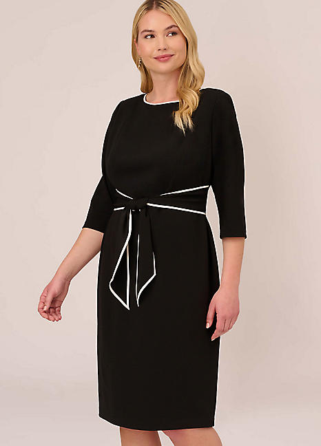 Tipped Crepe Tie Dress by Adrianna Papell