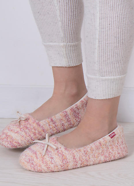 Toasties Ladies Knitted Ballet Pink Slippers by Totes Look Again