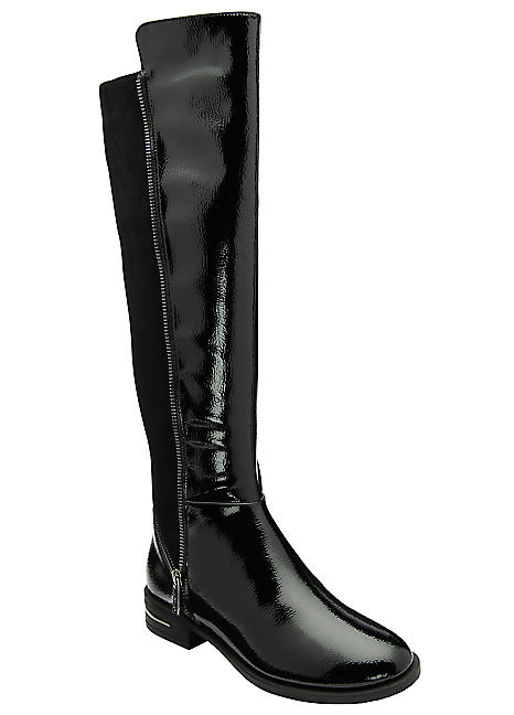 Tolouse Black Patent Long Boots by Lotus Look Again
