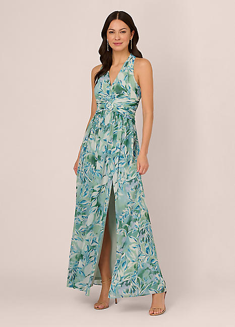 Tropical Print Chiffon Maxi Dress by Adrianna Papell Look Again