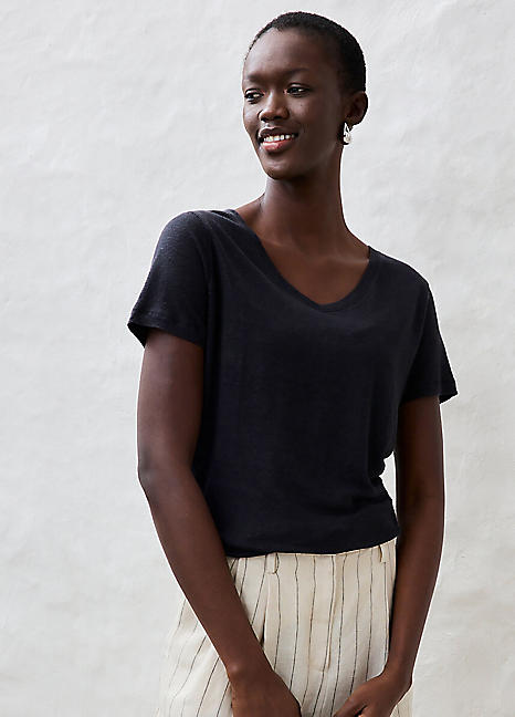 V-Neck Linen Blend T-Shirt