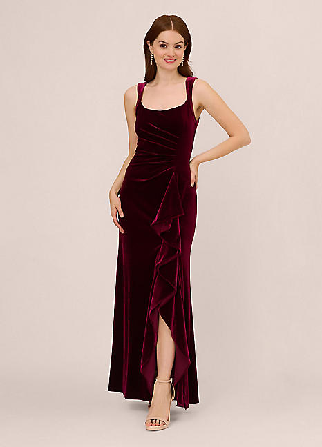 Velvet Ruffle Front Gown by Adrianna Papell Look Again