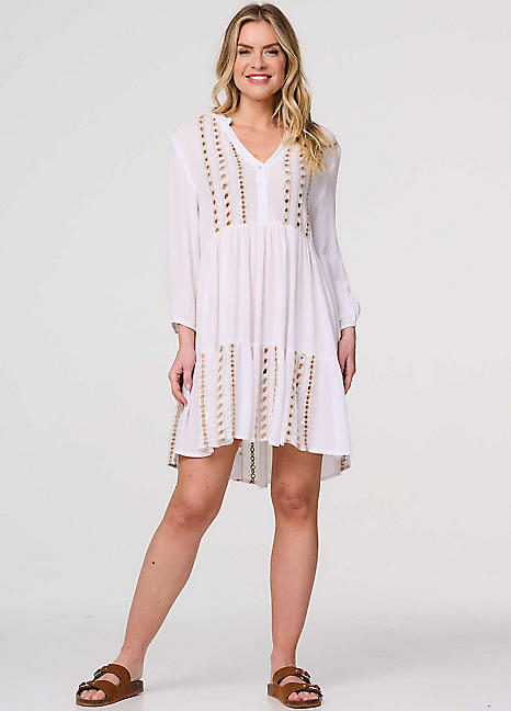 White tiered smock dress top