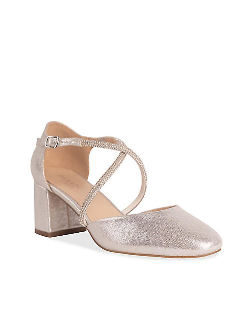 River Silver Shimmer Mid Heel Court Shoes by Paradox London