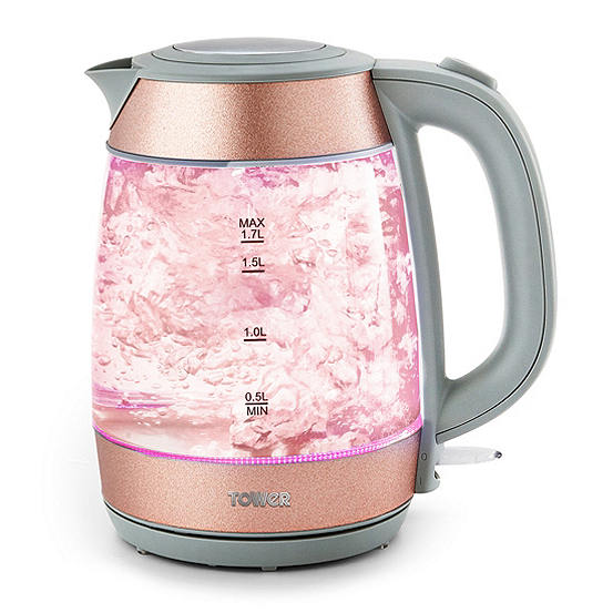 1.7L Glass Kettle Blush Pink Glitz 1.7 Litre Pink Kettle