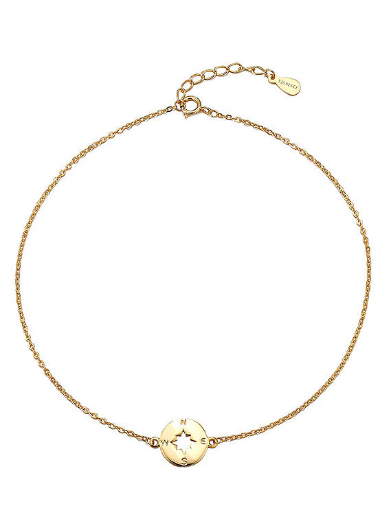 18ct Gold Plated Sterling Silver Floating Compass Adjustable Anklet by For You Collection