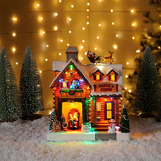 25cm Light Up Santa House with Music by Festive | Look Again