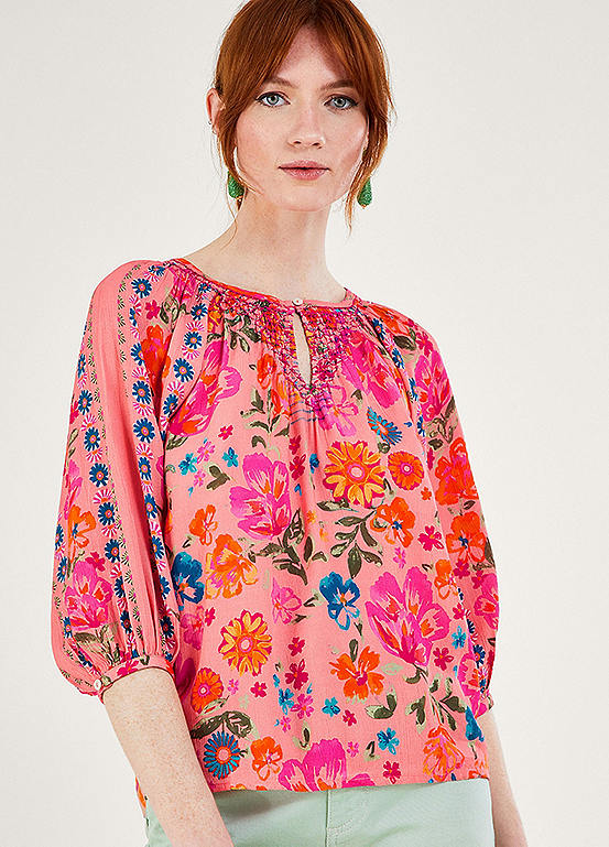 Alina Flower Print Shirred Blouse in Lenzing Ecovero by Monsoon | Look ...