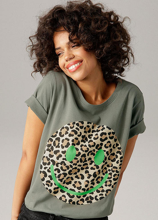 Animal Print Smiley Face T-Shirt by Aniston | Look Again