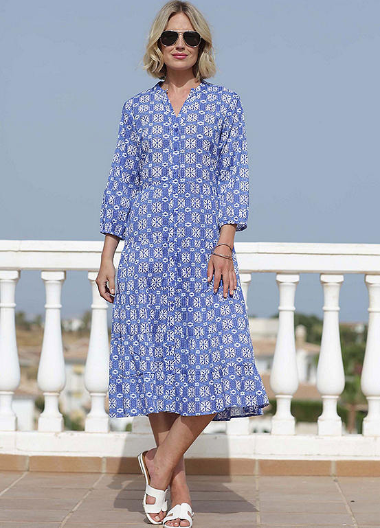 Batik Shirt Dress in Pacific by Pomodoro | Look Again