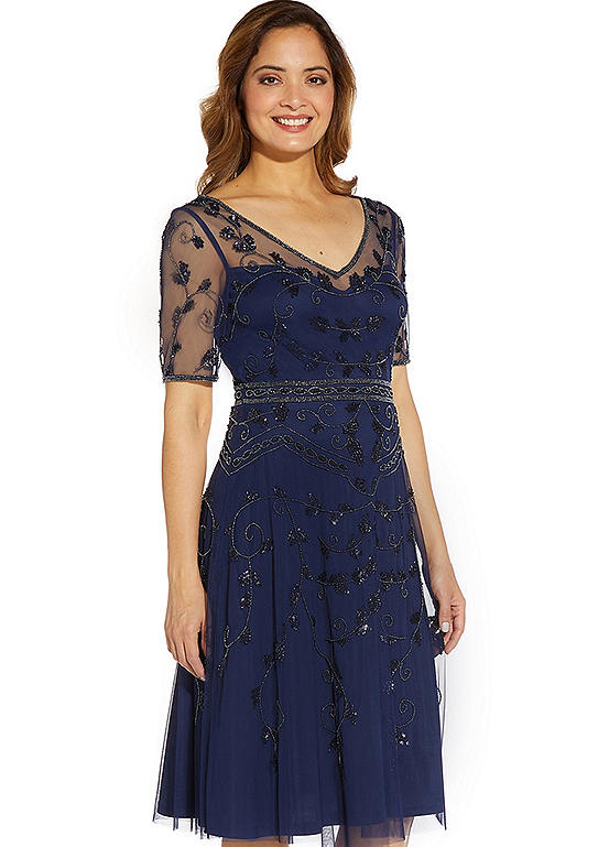 adrianna papell beaded midi dress