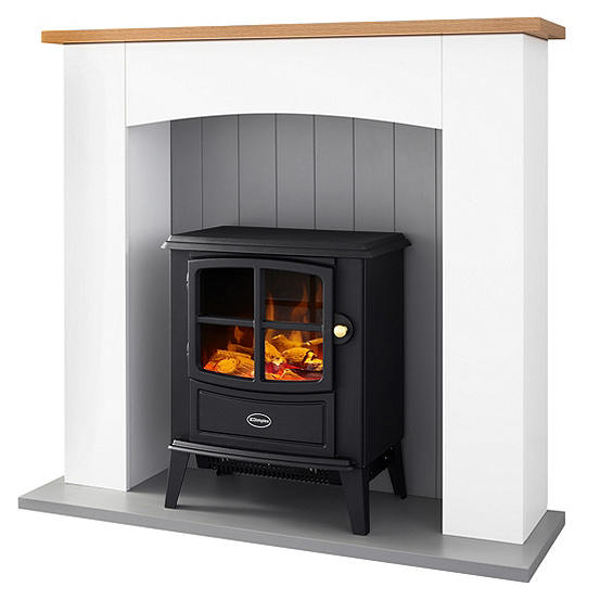 Brayford Black Electric Optiflame Stove Suite with Ivory White Surround by Glen Dimplex