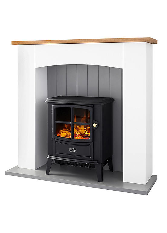 Brayford Black Electric Optiflame Stove Suite with Ivory White Surround by Glen Dimplex