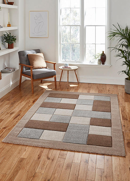 Brooklyn Modern Patchwork Border Soft Hand Carved Rug by Think Rugs