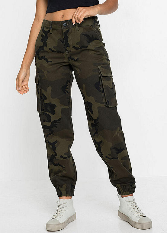 Camouflage Print Cotton Cargo Trousers by bonprix | Look Again