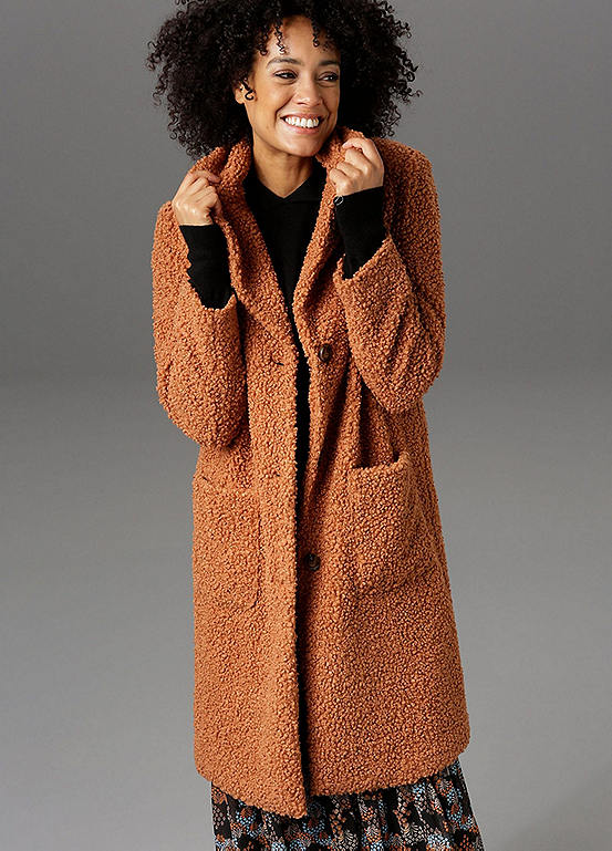 Look Again Casual Plush Look Short Coat by Aniston | Look Again