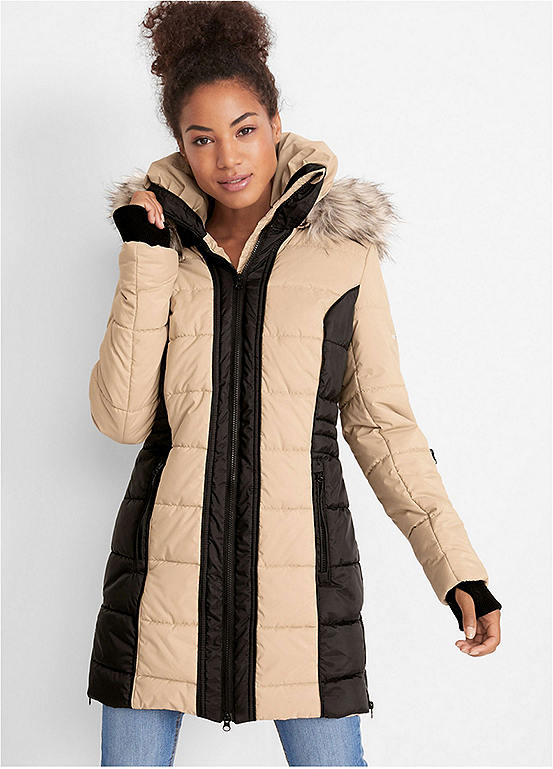Colour Contrast Faux Fur Quilted Coat by bonprix Look Again
