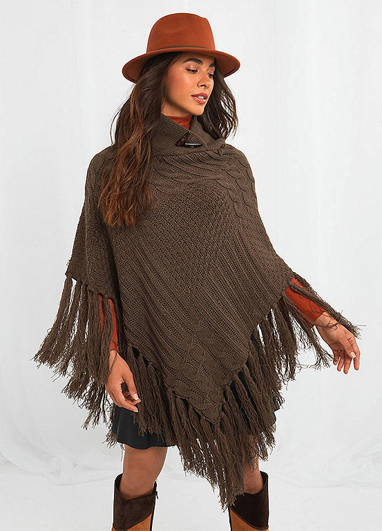 WOMEN FASHION Coats Knitted Brown Single discount 92% Torero Cape and poncho 