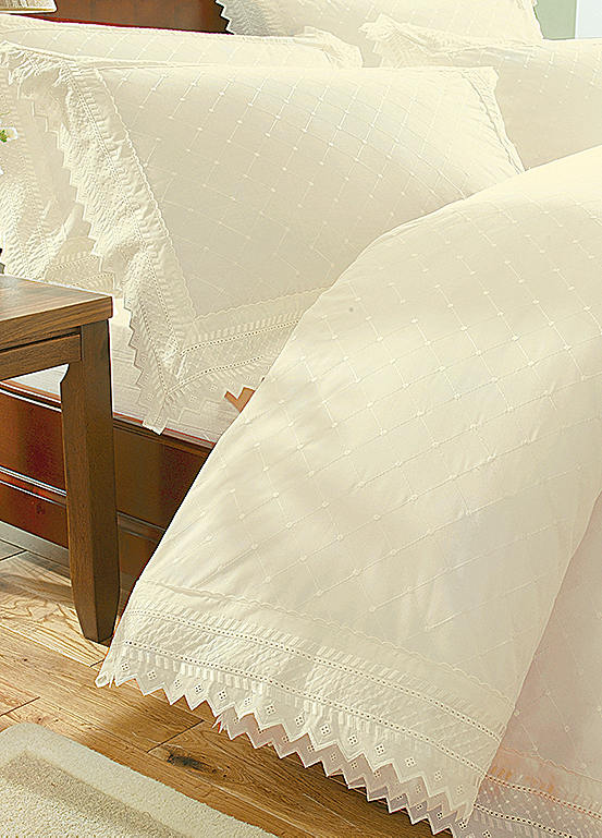Ecru Broderie Anglais Duvet Cover and Pillowcase Set by Portfolio Home