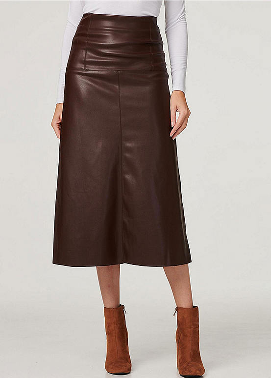 Faux Leather High Waist Midi Skirt By Izabel London Look Again