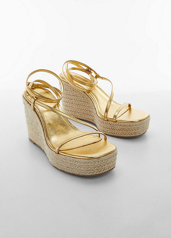 Ficus Gold Metallic Strappy Wedge Sandals by Mango | Look Again