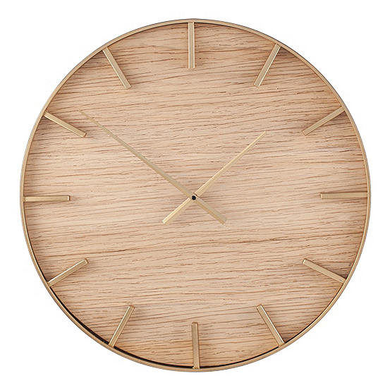 Gold Metal Natural Wood Round Wall Clock Look Again - Round Natural Wood Metal Wall Clock