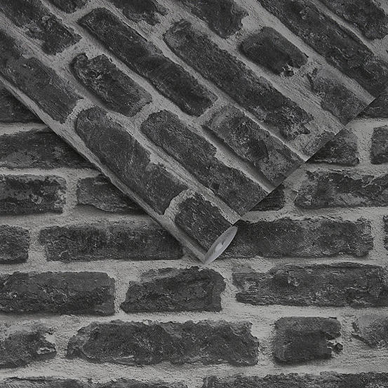 Industrial Brick Black Wallpaper by Fresco Look Again