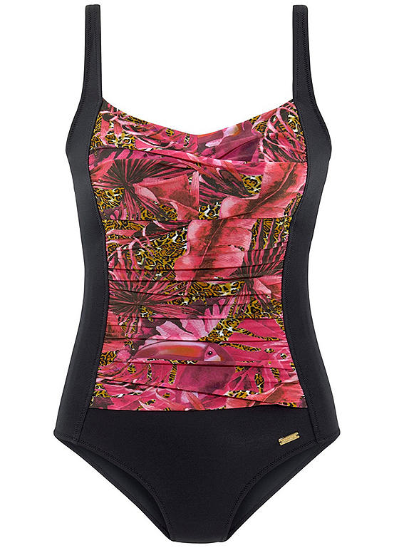 LASCANA Tropical Print Tummy Control Swimsuit with Adjustable Straps