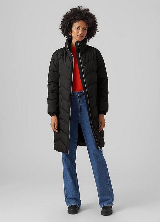 Longline Zip Through Quilted Coat by Vero Moda | Look Again