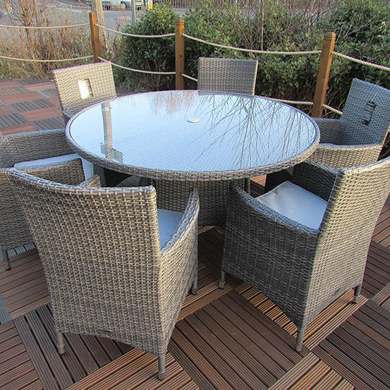 Marlow 6 Seater Poly Rattan Round Garden Dining Set Look Again - Potter Wicker 5 Piece Round Patio Dining Set