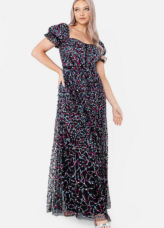 Maya Deluxe All Over Embellished Maxi Dress with Sweetheart Neckline ...