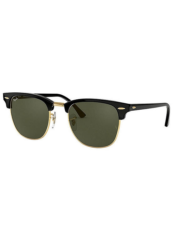 Mens Clubmaster Sunglasses with an Ebony Frame & Green Lenses by Ray-Ban |  Look Again
